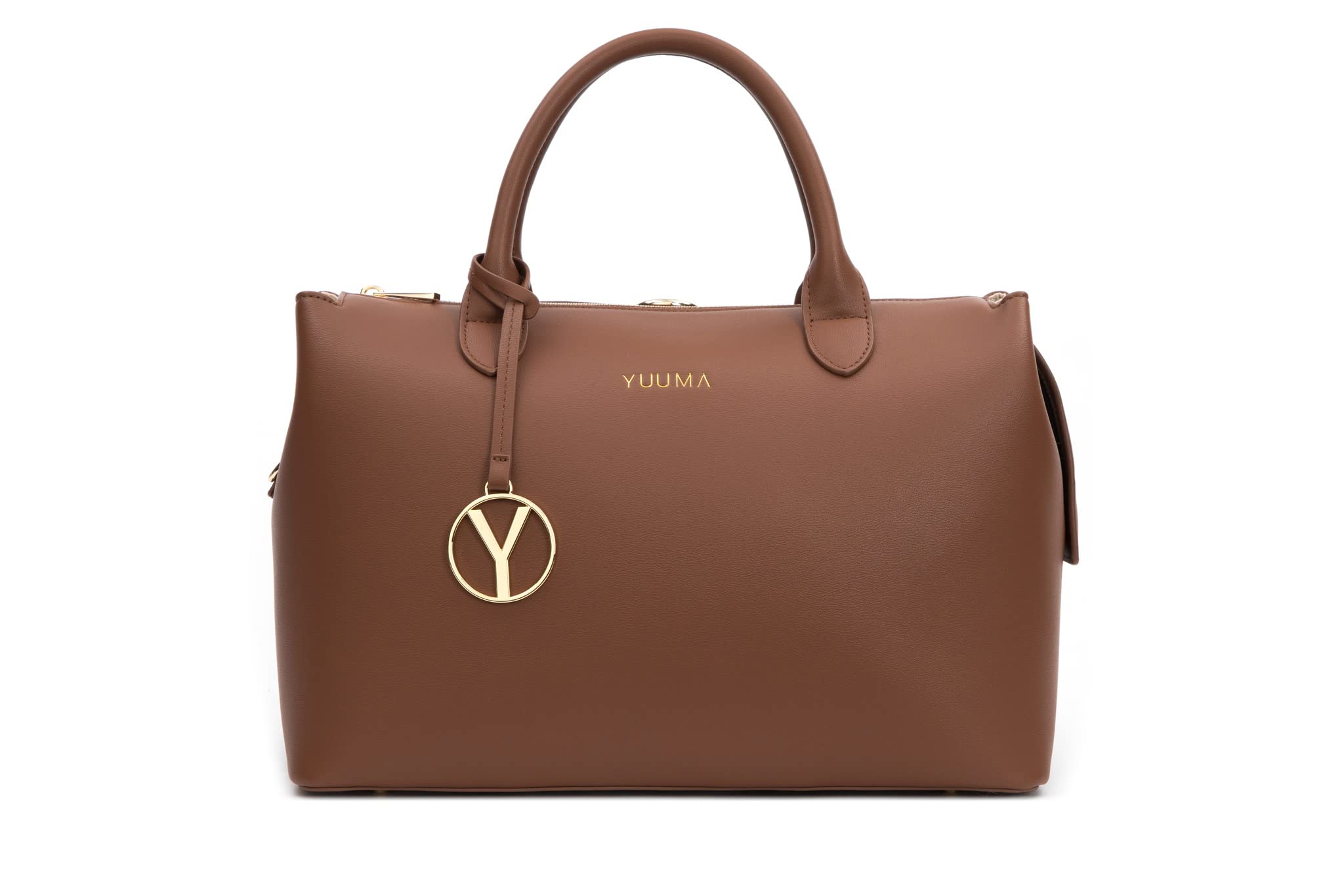 YUUMA Zuri Tote Bag - Baby Bags For Parents - Crossbody Diaper Bag Converts to Backpack - Vegan Leather - 7 Pockets - Ample Storage - Easy Clean - Modern Design - Stay Organized (Cinnamon)
