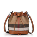 Genuine Leather Bucket Bag Plaid Bag Yankee Womens Bag Cowhide Shoulder Crossbody Bag Commuter Female Large Capacity Bag Casual Tote Bag
